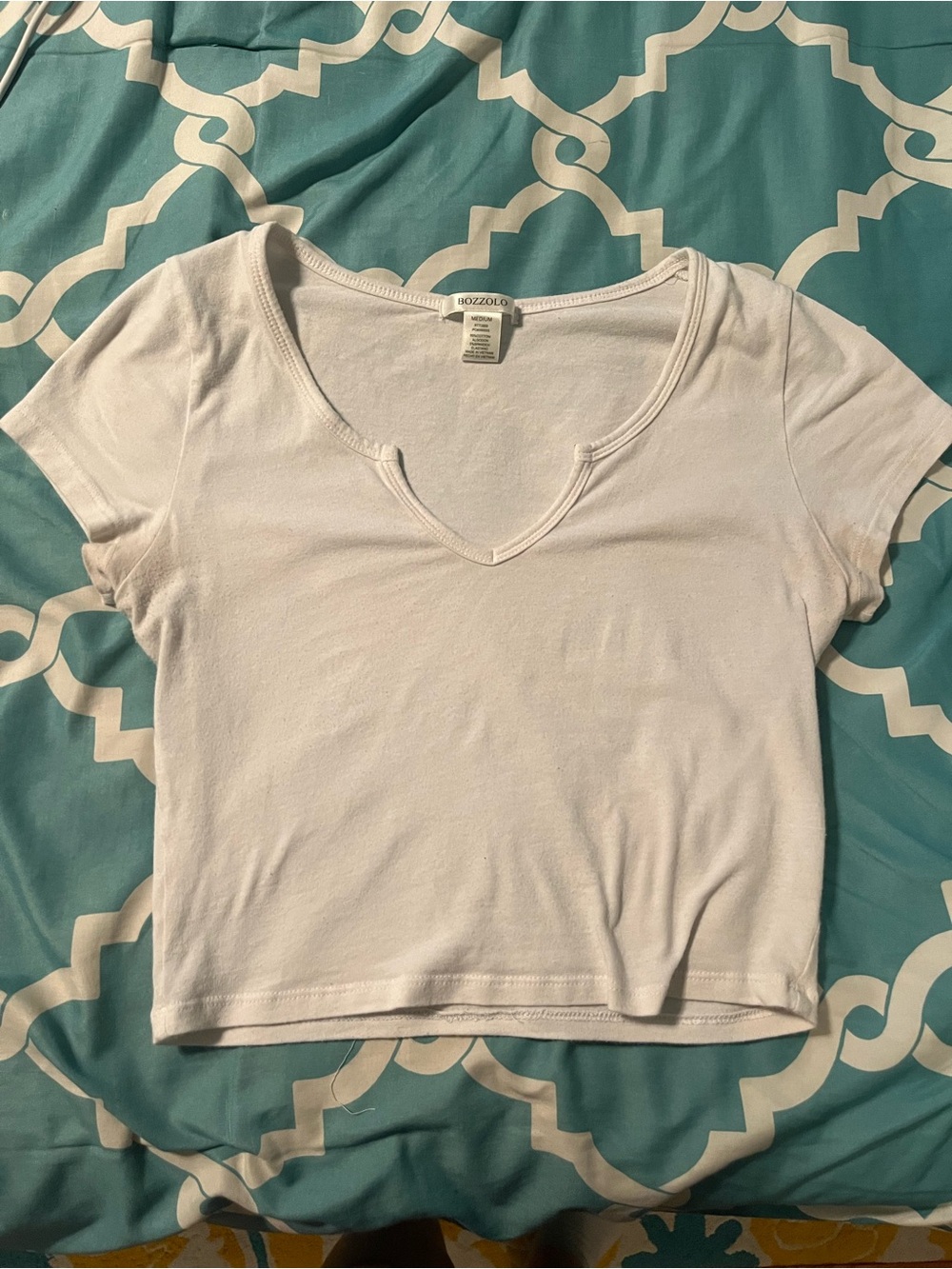 White Short Sleeve Scoop Crop Top